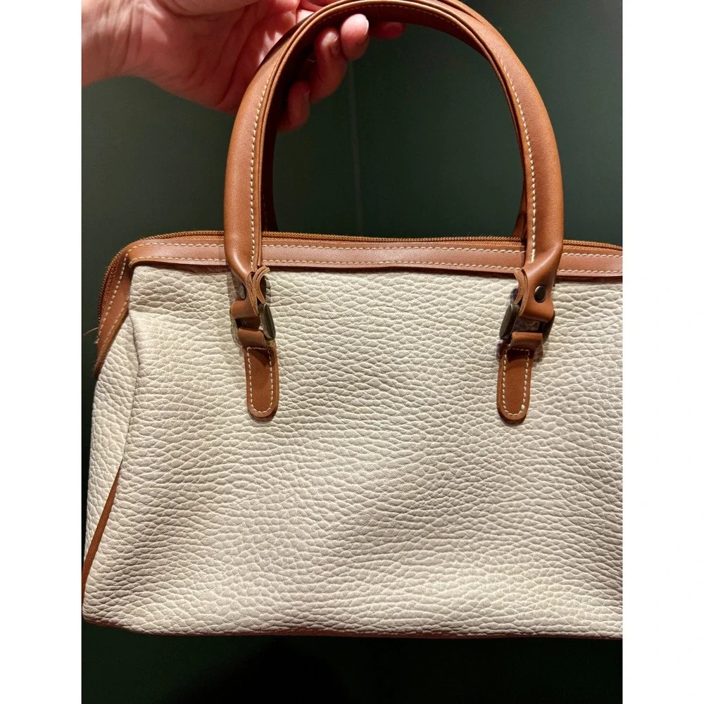 Esprit Cream Pebble Grain Satchel Bag Tan Leather Trim Top Handle - Picture 4 of 10
